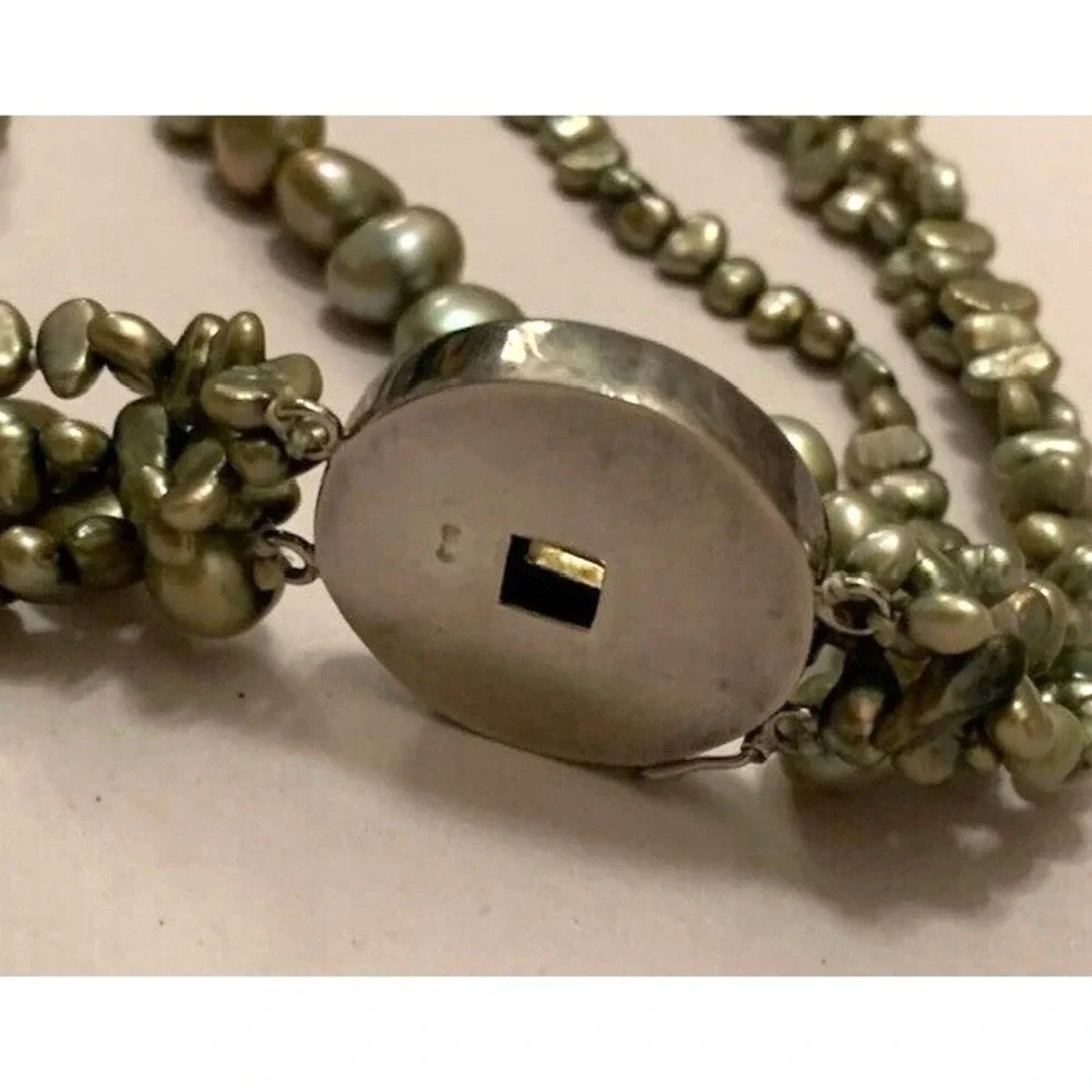 VTG Multi Strand Pearl Necklace Chunky Statement Asian Sterling Silver Coin MCM